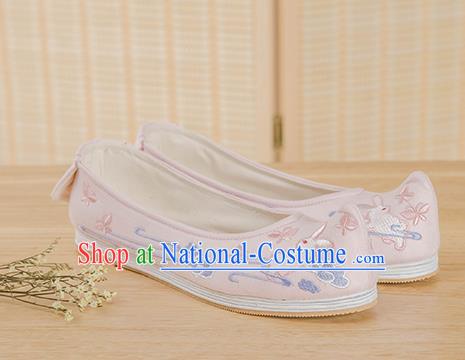 Traditional Chinese Ancient Hanfu Shoes, Asian China Han Dynasty Princess Shoes Embroidered Shoes Pink Blood Stained Shoes