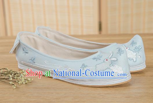 Traditional Chinese Ancient Hanfu Shoes, Asian China Han Dynasty Princess Shoes Embroidered Shoes Blue Blood Stained Shoes