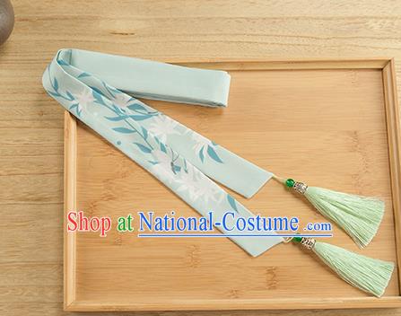 Traditional Chinese Ancient Hanfu Hair Accessories, Asian China Han Dynasty Princess Hair Clasp Printing Green Silk Tassel Headband