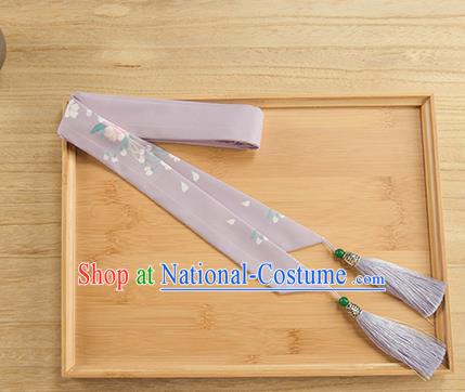 Traditional Chinese Ancient Hanfu Hair Accessories, Asian China Han Dynasty Princess Hair Clasp Printing Purple Tassel Silk Headband