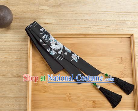 Traditional Chinese Ancient Hanfu Hair Accessories, Asian China Han Dynasty Princess Hair Clasp Printing Black Tassel Silk Headband