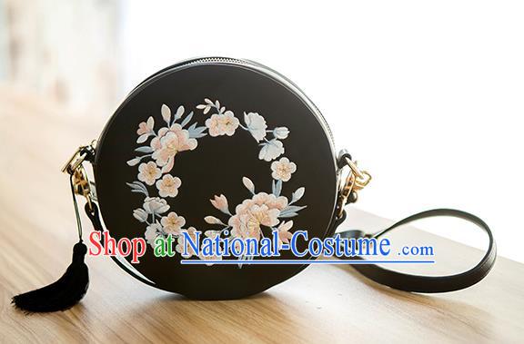 Traditional Chinese Ancient Hanfu Accessories Black Bags, Asian China Han Dynasty Princess Embroidered Handbag