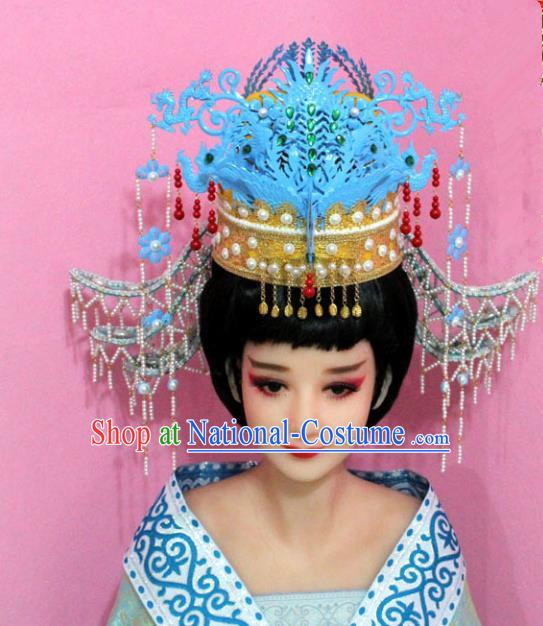 Traditional Handmade Chinese Hair Accessories Palace Lady Blue Phoenix Coronet Complete Set, Empress Hair Jewellery Hairpins for Women