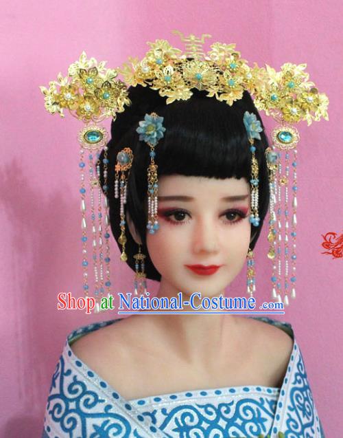 Traditional Handmade Chinese Hair Accessories Palace Lady Phoenix Coronet Complete Set, Royal Empress Hair Jewellery Hairpins for Women