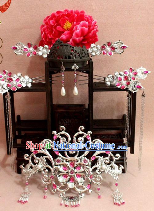 Traditional Handmade Chinese Ancient Classical Hair Accessories Bride Wedding Barrettes Empress Phoenix Coronet Hairpins