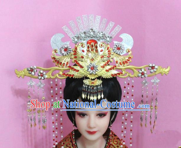 Traditional Handmade Chinese Hair Accessories Palace Lady Tassel Phoenix Coronet Complete Set, Royal Empress Hair Jewellery Hairpins for Women