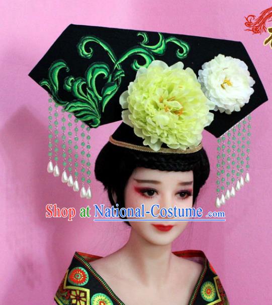 Traditional Handmade Chinese Hair Accessories Qing Dynasty Palace Lady Empress Headwear, Manchu Princess Flowers Hairpins for Women