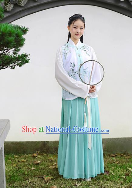 Traditional Chinese Ancient Hanfu Princess Costume Embroidered Bamboo Vest, Asian China Ming Dynasty Palace Lady Clothing for Women