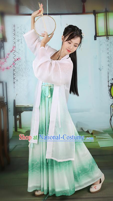 Traditional Chinese Ancient Hanfu Princess Costume, Asian China Song Dynasty Young Lady Embroidered Green Slip Skirts for Women