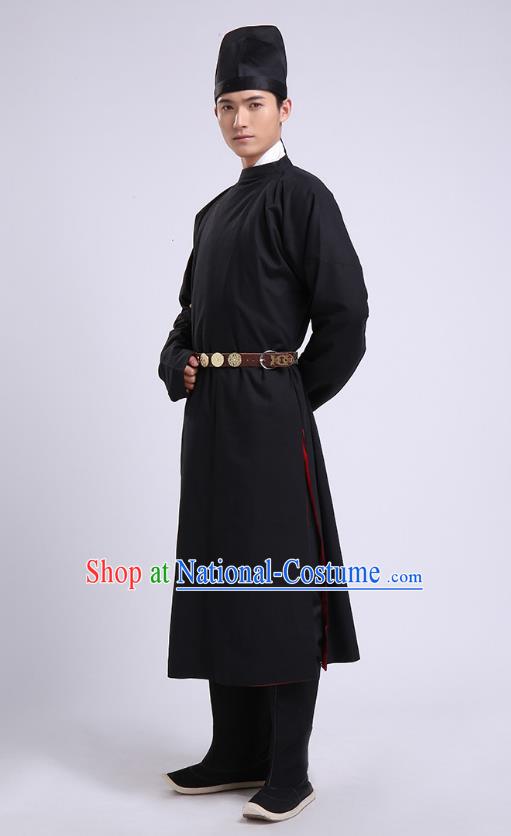 Traditional Chinese Ancient Imperial Bodyguard Costume, Asian China Tang Dynasty Swordsman Black Robe for Men