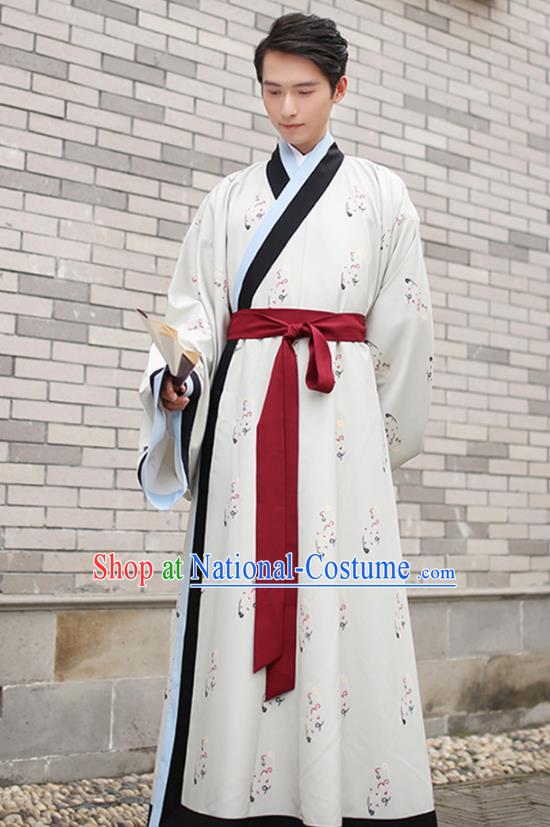 Traditional Chinese Ancient Scholar Costume, Asian China Han Dynasty Swordsman Embroidered Long Robe for Men