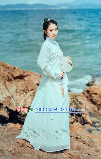 Traditional Chinese Ancient Palace Lady Costume, Asian China Ming Dynasty Princess Embroidered Blouse and Slip Skirts for Women