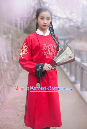 Traditional Chinese Ancient Imperial Bodyguard Costume, Asian China Ming Dynasty Swordswoman Red Clothing for Women