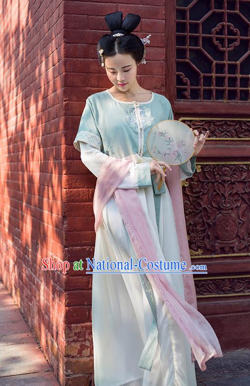 Traditional Chinese Ancient Palace Lady Costume White Cardigan, Asian China Tang Dynasty Imperial Concubine Embroidered Blouse Clothing for Women