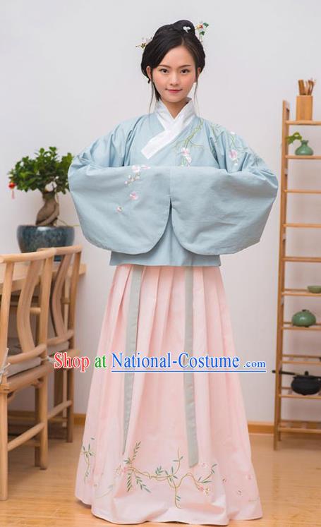 Traditional Chinese Ancient Palace Lady Costume, Asian China Ming Dynasty Imperial Concubine Embroidered Blouse and Skirt Clothing for Women