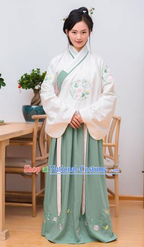 Traditional Chinese Ancient Palace Lady Costume, Asian China Ming Dynasty Imperial Concubine Embroidered White Blouse and Skirt Clothing for Women