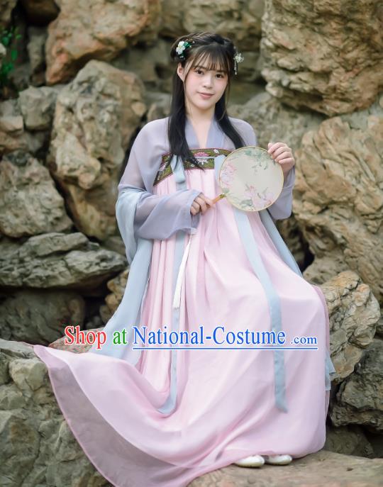 Traditional Chinese Ancient Young Lady Costume Complete Set, Asian China Tang Dynasty Princess Embroidered Clothing for Women