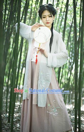 Traditional Chinese Ancient Young Lady Costume Complete Set, Asian China Song Dynasty Princess Embroidered Blouse and Pants for Women