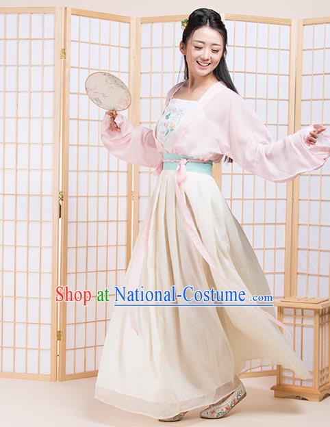 Traditional Chinese Ancient Young Lady Costume Complete Set, Asian China Tang Dynasty Princess Embroidered Clothing for Women