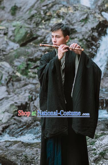 Traditional Chinese Ancient Costume Black Cloak, Asian China Ming Dynasty Swordsman Wide Sleeve Clothing for Men