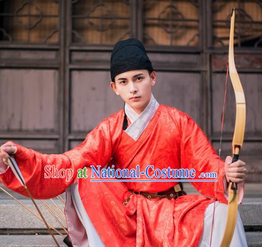 Traditional Chinese Ancient Costume, Asian China Ming Dynasty Swordsman Red Clothing for Men