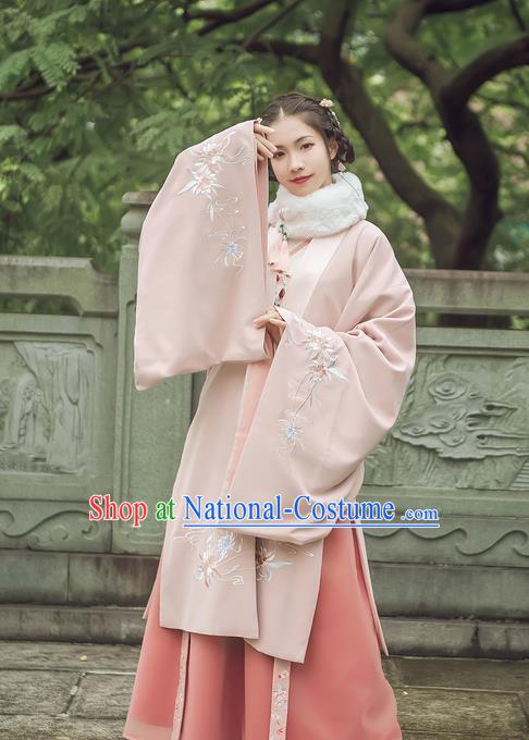 Traditional Chinese Ancient Hanfu Princess Costume Pink Cloak, Asian China Ming Dynasty Palace Lady Embroidered Cardigan Clothing for Women