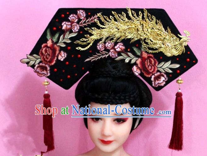 Traditional Handmade Chinese Hair Accessories Qing Dynasty Empress Banners Peony Phoenix Headwear, Manchu Imperial Concubine Hairpins for Women