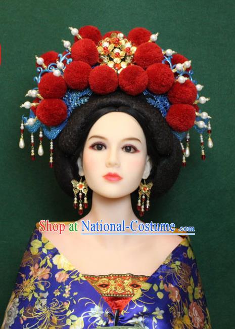 Traditional Handmade Chinese Hair Accessories Empress Red Venonat Phoenix Coronet, Tang Dynasty Princess Headwear for Women