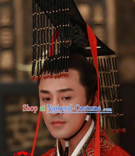 Traditional Handmade Chinese Hair Accessories Qin Dynasty Emperor Headwear, China Ancient Majesty Tassel Hats for Men