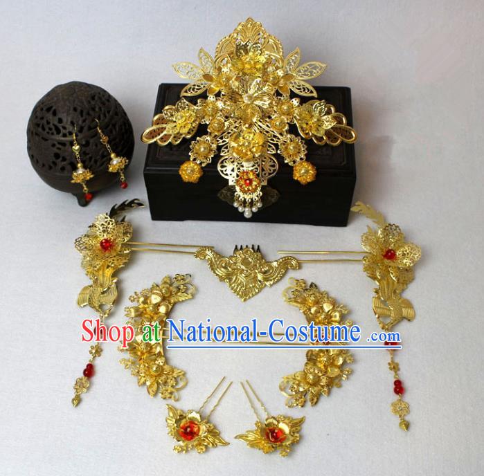 Traditional Handmade Chinese Ancient Classical Hair Accessories Bride Wedding Barrettes Empress Phoenix Coronet Hairpins