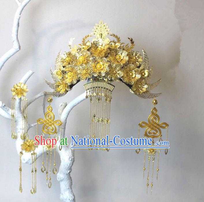 Traditional Handmade Chinese Ancient Classical Hair Accessories Bride Wedding Barrettes Empress Phoenix Coronet Hairpins