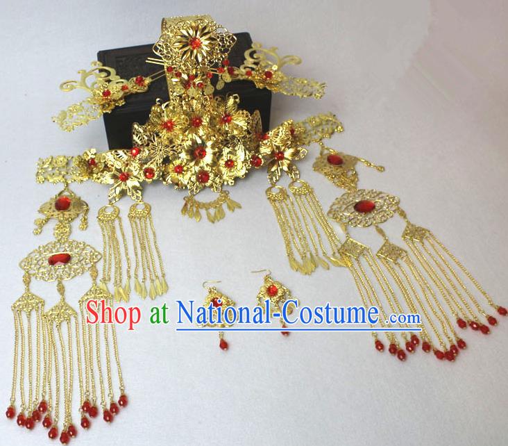 Traditional Handmade Chinese Ancient Classical Hair Accessories Bride Wedding Barrettes Empress Phoenix Coronet Hairpins