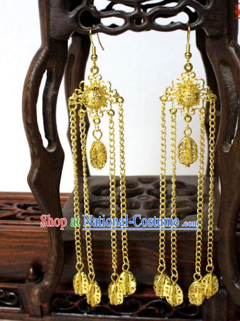 Traditional Handmade Chinese Accessories Tang Dynasty Empress Tassel Golden Earrings for Women