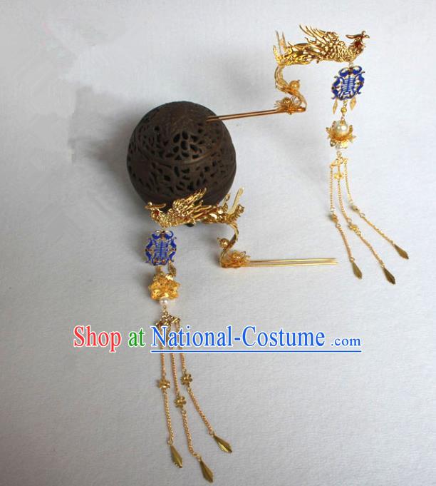 Traditional Handmade Chinese Ancient Classical Hair Accessories Bride Wedding Barrettes Empress Phoenix Coronet Hairpins