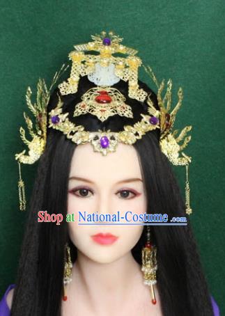 Traditional Handmade Chinese Hair Accessories Empress Headpiece, Han Dynasty Princess Phoenix Hairpins Headwear for Women