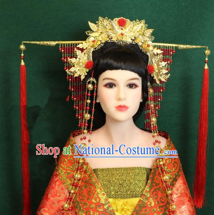 Traditional Handmade Chinese Hair Accessories Wedding Phoenix Coronet, Tang Dynasty Princess Hairpins Wedding Headwear for Women