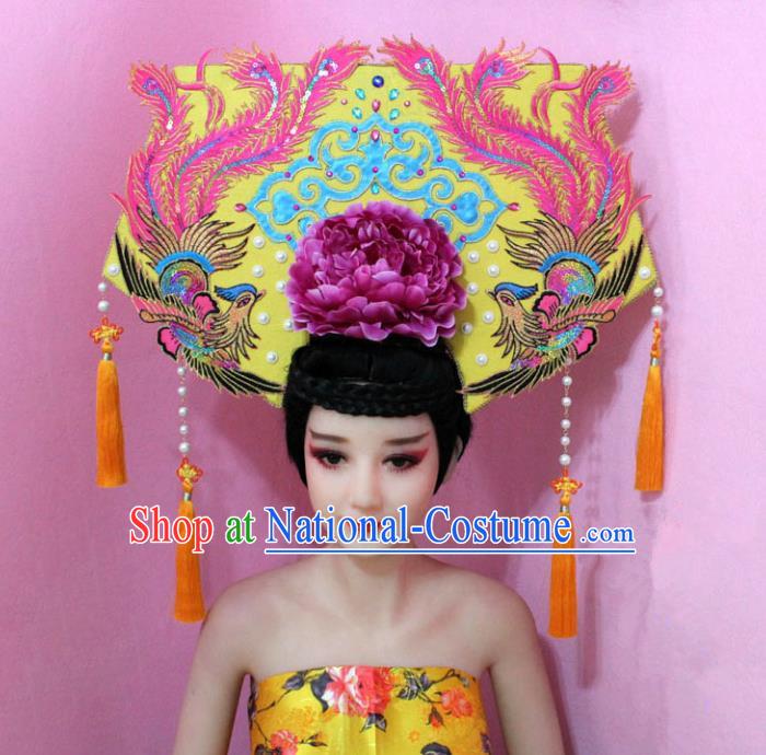 Traditional Handmade Chinese Hair Accessories Qing Dynasty Empress Banners Tassel Phoenix Headwear, Manchu Imperial Concubine Hairpins for Women