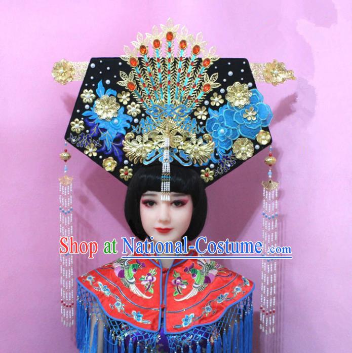 Traditional Handmade Chinese Hair Accessories Qing Dynasty Empress Great Wing Banners Phoenix Headwear, Manchu Imperial Concubine Hairpins for Women