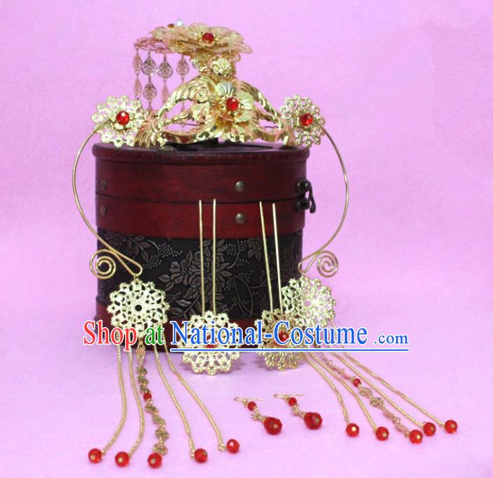 Traditional Handmade Chinese Ancient Classical Hair Accessories Bride Wedding Barrettes Empress Phoenix Coronet Hairpins