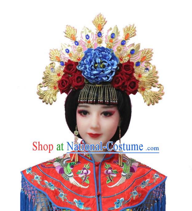 Traditional Handmade Chinese Hair Accessories Tang Dynasty Empress Peony Phoenix Coronet Tassel Step Shake Hairpins for Women