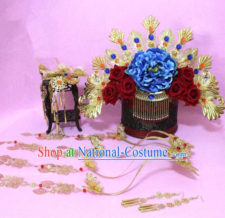 Traditional Handmade Chinese Ancient Classical Hair Accessories Bride Wedding Barrettes Empress Phoenix Coronet Hairpins