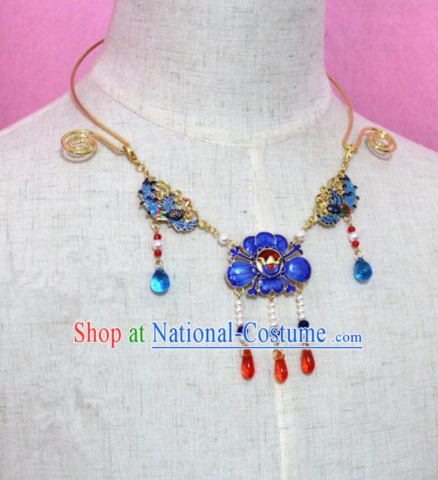 Traditional Handmade Chinese Jewelry Accessories Princess Cloisonne Necklace, China Tang Dynasty Empress Tassel Necklet for Women