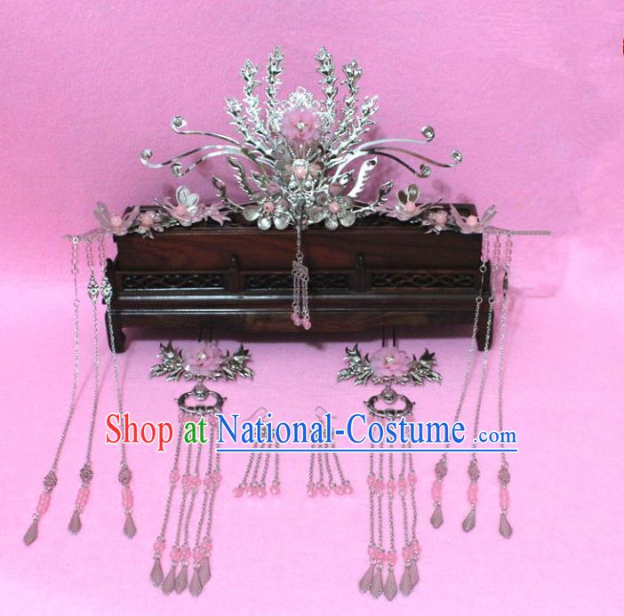 Traditional Handmade Chinese Ancient Classical Hair Accessories Bride Wedding Barrettes Empress Phoenix Coronet Hairpins