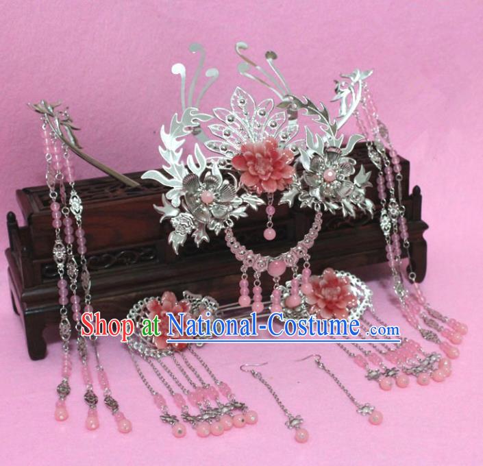 Traditional Handmade Chinese Ancient Classical Hair Accessories Bride Wedding Barrettes Empress Phoenix Coronet Hairpins