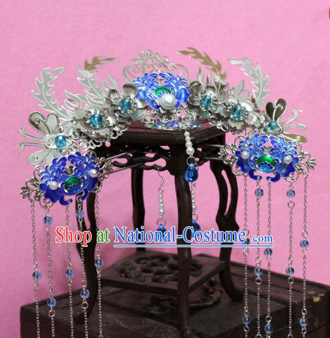 Traditional Handmade Chinese Ancient Classical Hair Accessories Bride Wedding Barrettes Empress Phoenix Coronet Hairpins