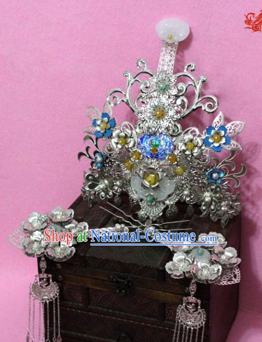 Traditional Handmade Chinese Ancient Classical Hair Accessories Bride Wedding Barrettes Empress Phoenix Coronet Hairpins