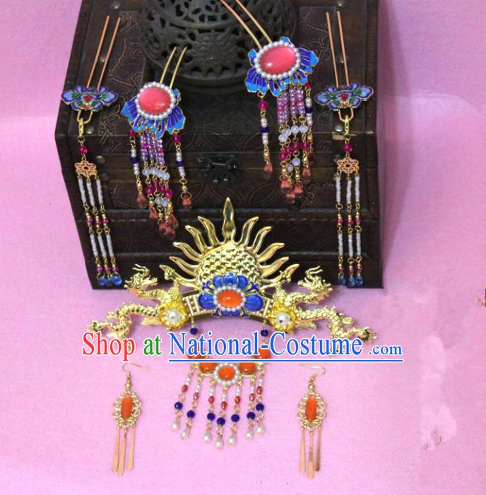 Traditional Handmade Chinese Ancient Classical Hair Accessories Bride Wedding Barrettes Empress Phoenix Coronet Hairpins