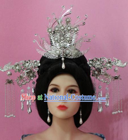 Traditional Handmade Chinese Hair Accessories Empress Phoenix Coronet, China Tang Dynasty Queen Hairpins Complete Set for Women