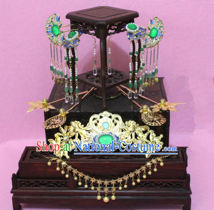 Traditional Handmade Chinese Ancient Classical Hair Accessories Bride Wedding Barrettes Empress Phoenix Coronet Hairpins