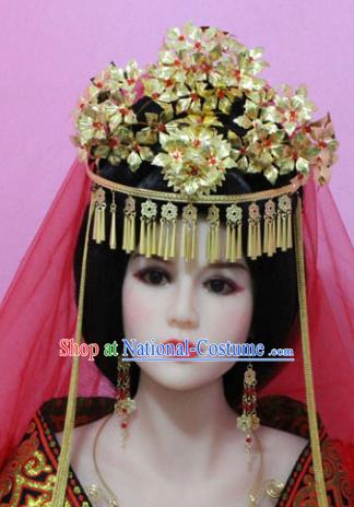 Traditional Handmade Chinese Hair Accessories Princess Phoenix Coronet, China Han Dynasty Xiuhe Suit Hairpins Complete Set for Women